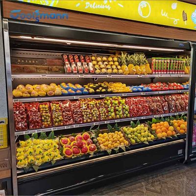 Supermarket Otwarty przedni wyświetlacz Agregat chłodniczy, kurtyna powietrzna Otwarta wielopokładowa lodówka z owocami